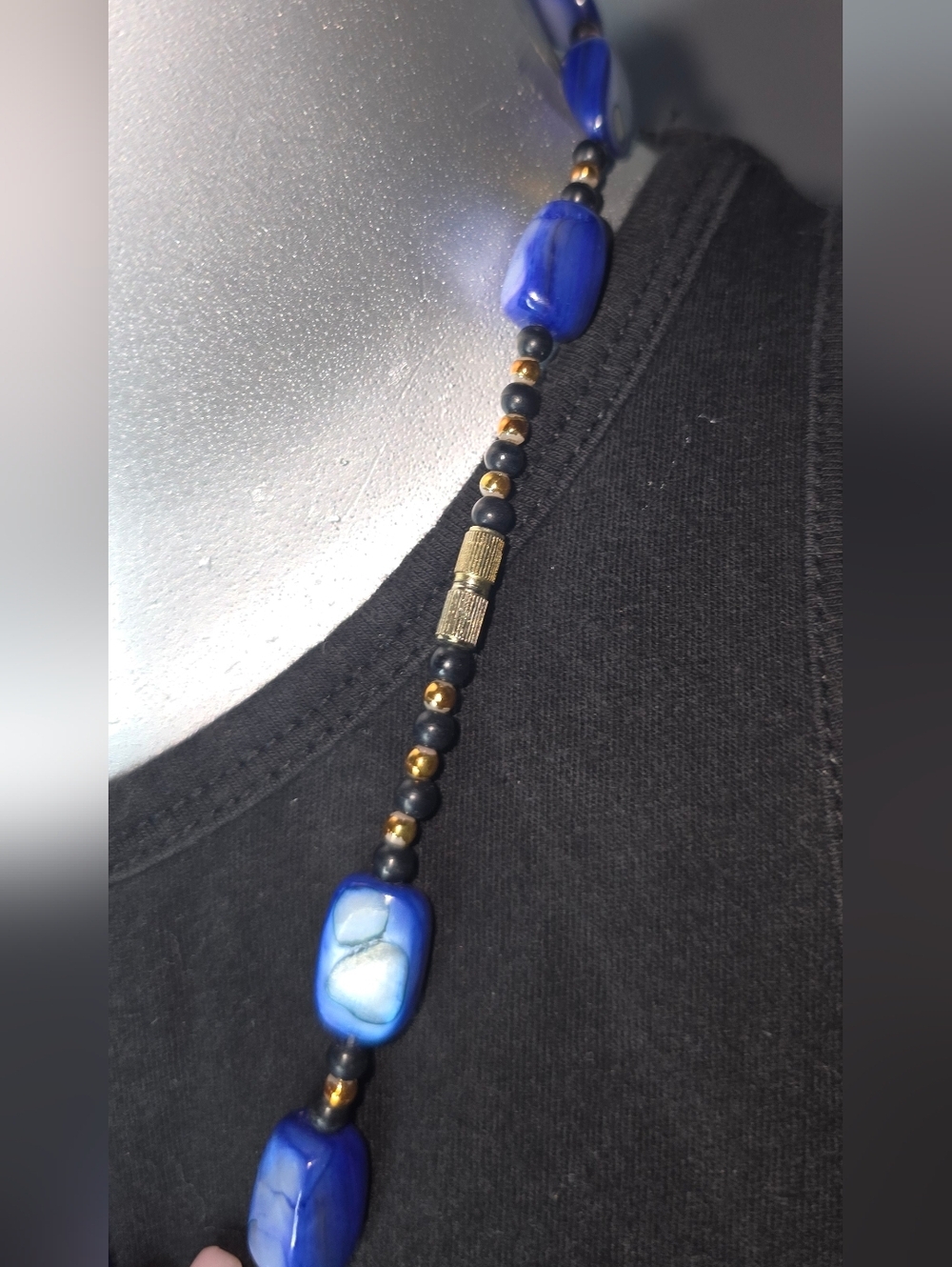 Vintage Blue Mother of Pearl and Biwa branches Pearl Necklace 20'' - Picture 4 of 4